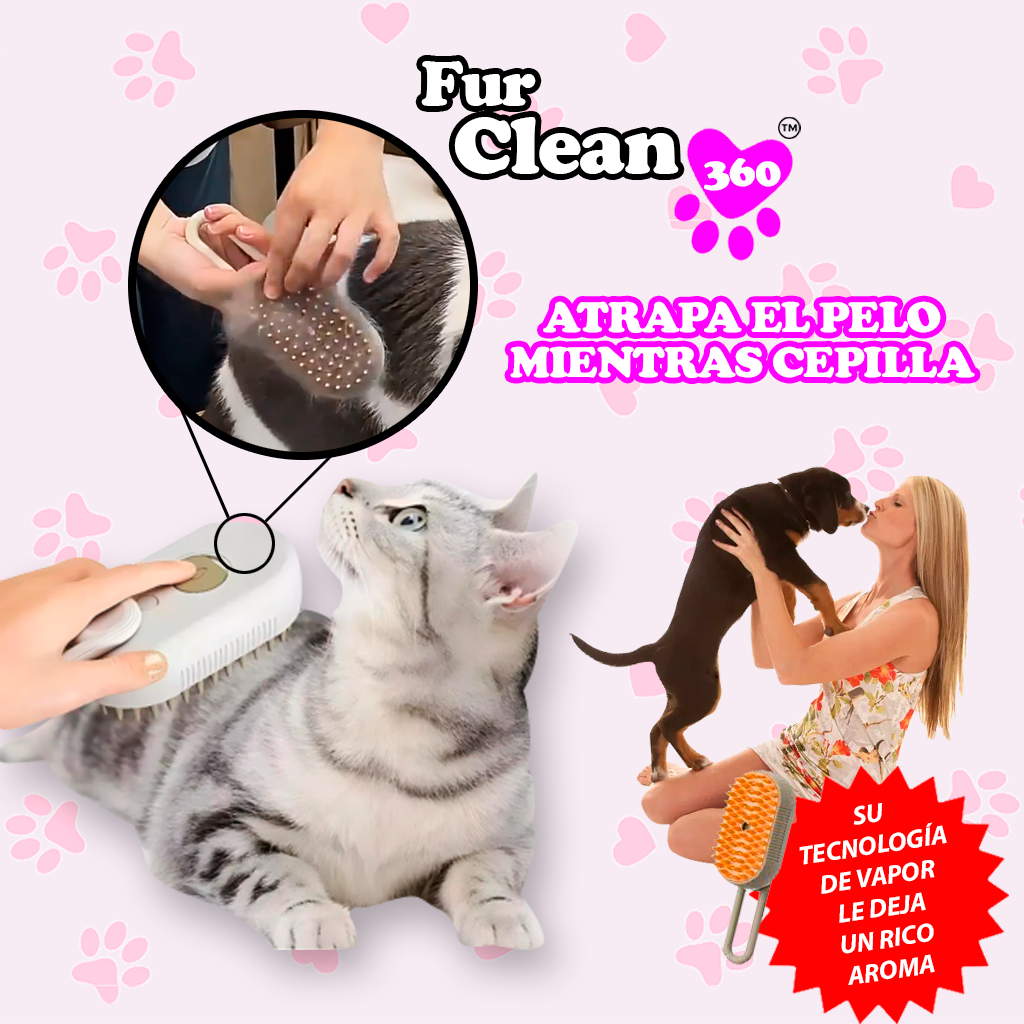 FurClean 360 – Cepillo de Vapor 3 en 1 | Elimina 95% del Pelo Muerto